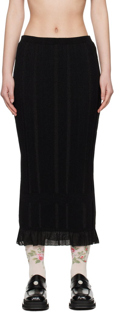 Krila Simone Rocha Simone Rocha Skinny Rib Frill Midi Skirt Črna | HMK35 0624, 0