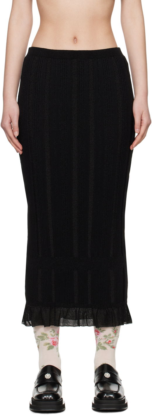 Krila Simone Rocha Simone Rocha Skinny Rib Frill Midi Skirt Črna | HMK35 0624