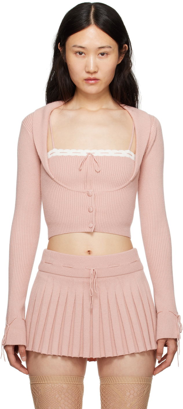 Pleteni pulover GUIZIO Guizio Cielo Knit Cardigan Roza | H23620S020