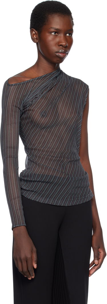 Majica Courrèges Courrèges Asymmetric Striped Mesh Top Črna | 125JTO387PR0099, 1