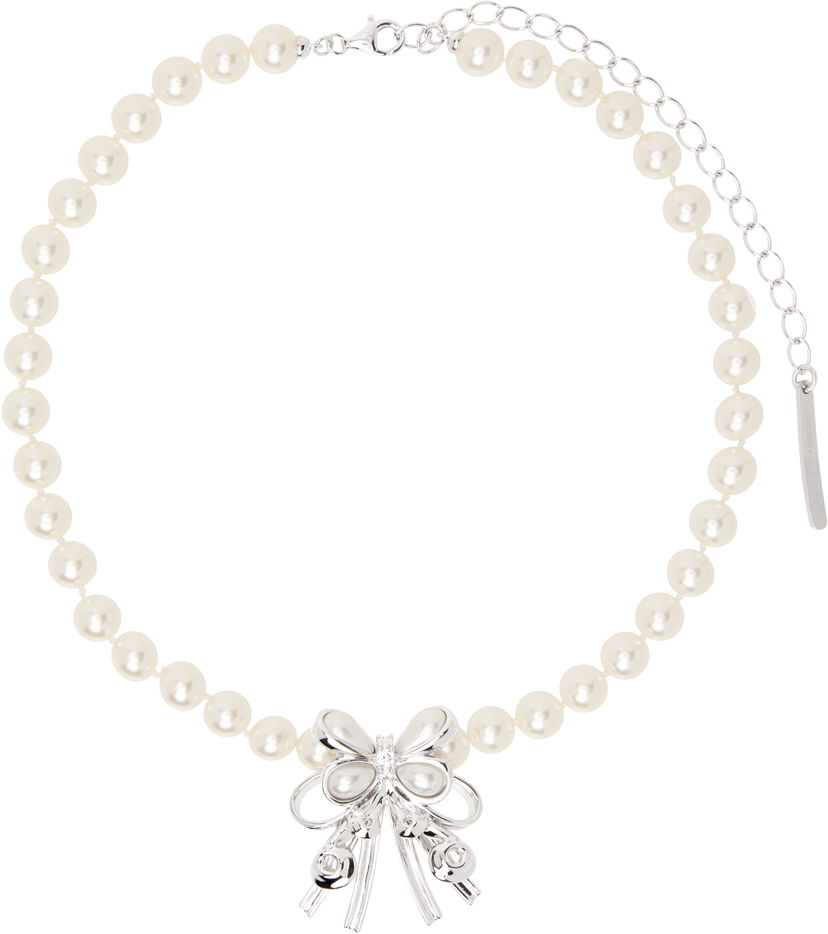 Ogrlica SHUSHU/TONG YVMIN Edition Pearl Butterfly Flower Curly Hair Choker Bela | 24715SLV00NN