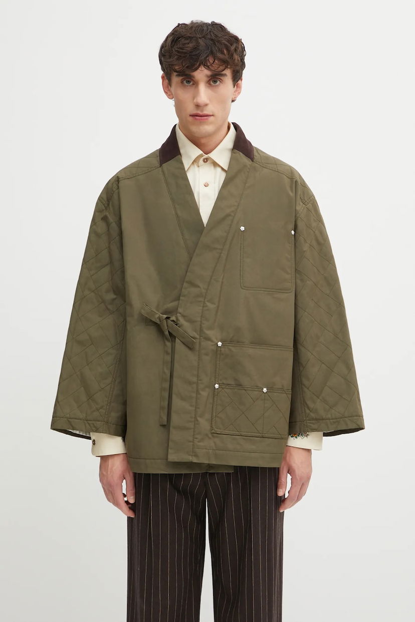 Jakna KENZO Weave Kimono Quilted Wrap Jacket Zelena | FF65MA1469HD