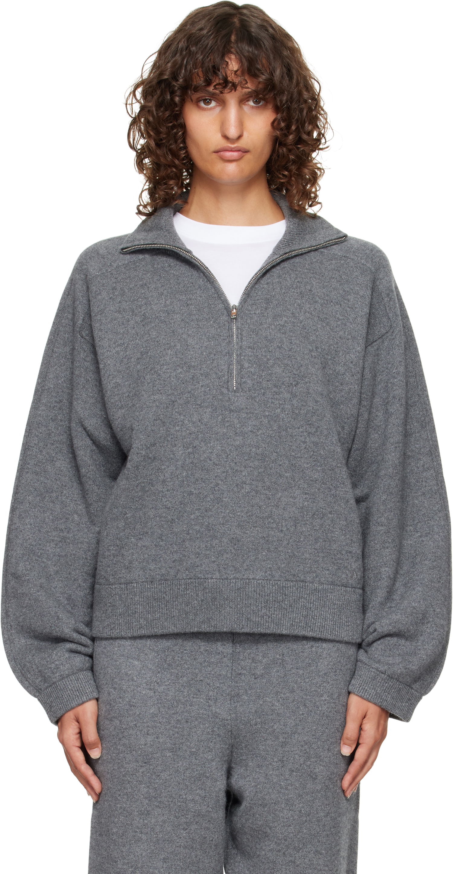 Pleteni pulover Loulou de Saison Loulou de Saison Cashmere Quarter-Zip Sweater Siva | DRIES, 0