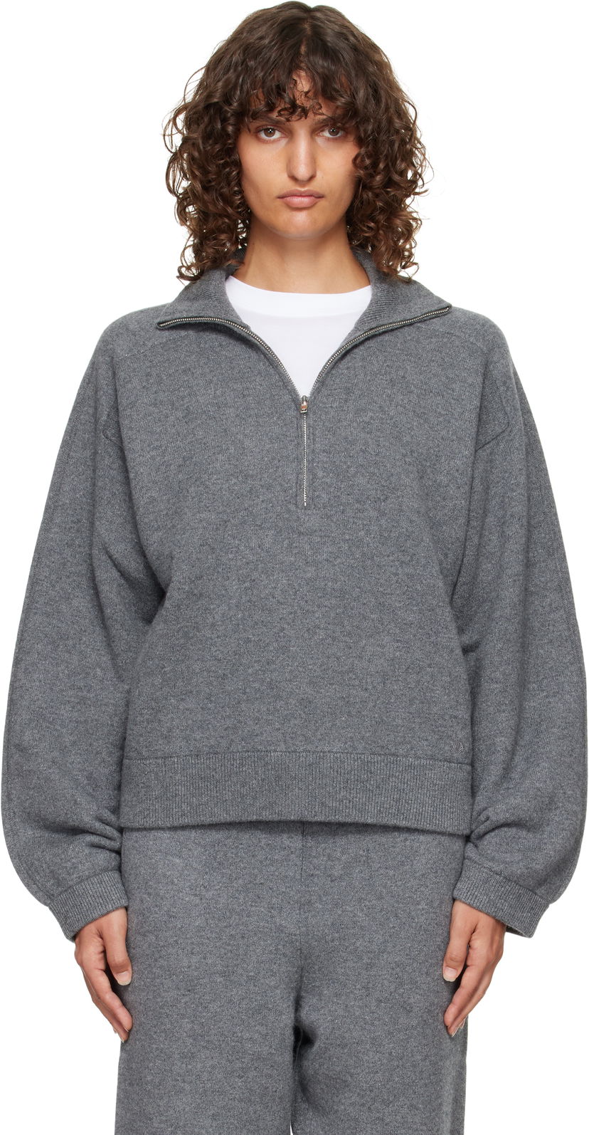 Pleteni pulover Loulou de Saison Loulou de Saison Cashmere Quarter-Zip Sweater Siva | DRIES