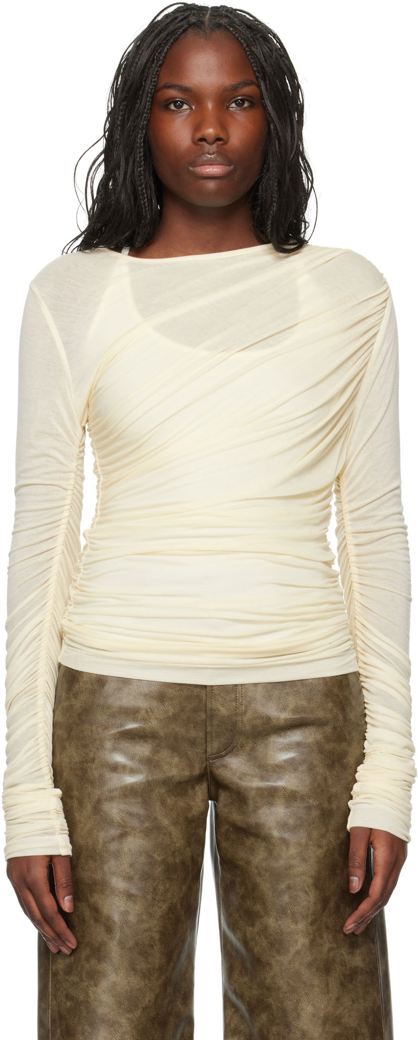 Majica AGOLDE Twist Long Sleeve T-Shirt Bež | A7317-1618