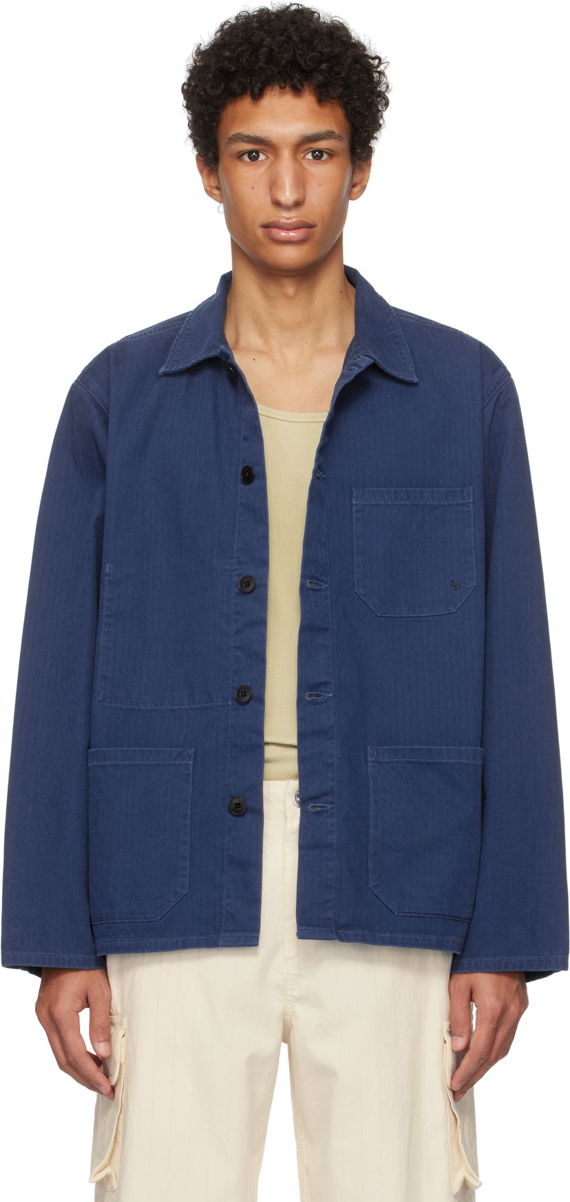 Srajce Nudie Jeans Buddy Herringbone Chore Jacket Modra | 160881
