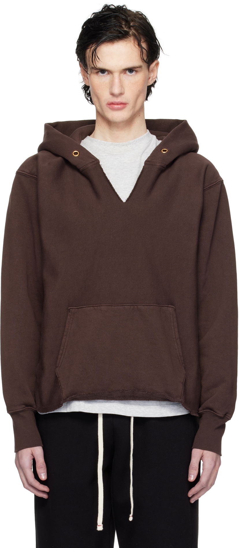 Pulover LES TIEN Heavyweight Cropped Hoodie Rjava | CF-1091-PD