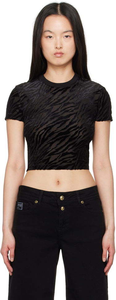 Krop-top Versace Versace Jeans Couture Zebra Devoré Crop T-Shirt Črna | E78HAH602_EJ0191, 0
