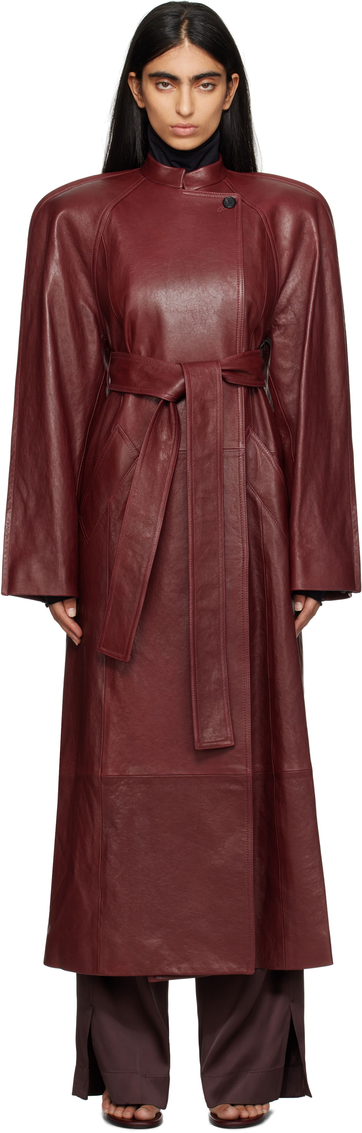 Trenčkot Khaite Leather Trench Coat With Belt Rdeča | 7118843, 0