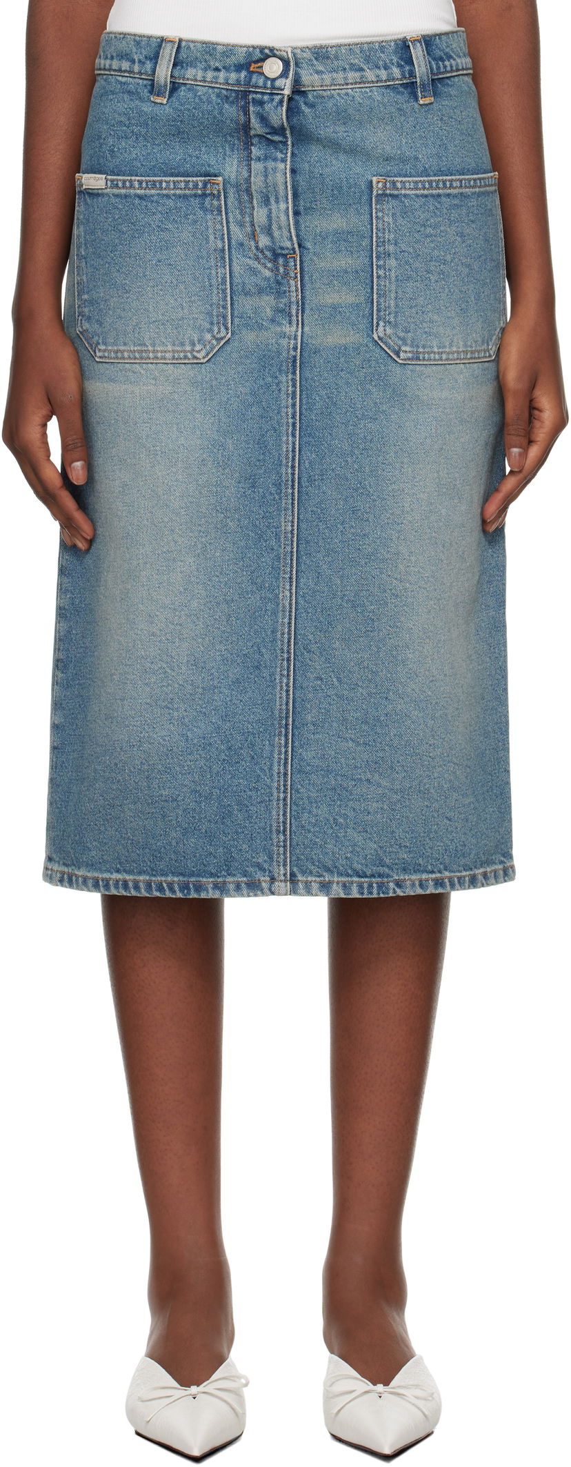 Krila Courrèges Faded Denim Midi Skirt Modra | 324DJU183DE0033