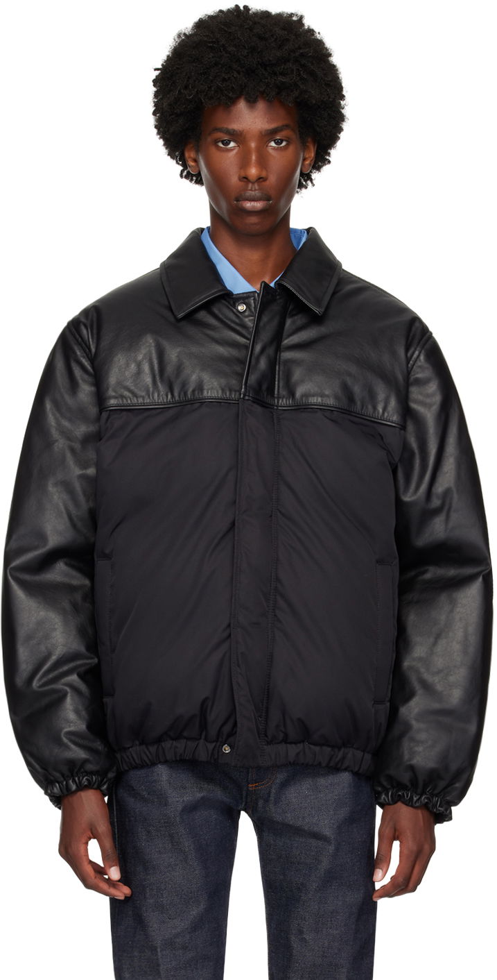 Bomber jakna CALVIN KLEIN Black Paneled Leather Down Bomber Jacket Črna | 81EM574
