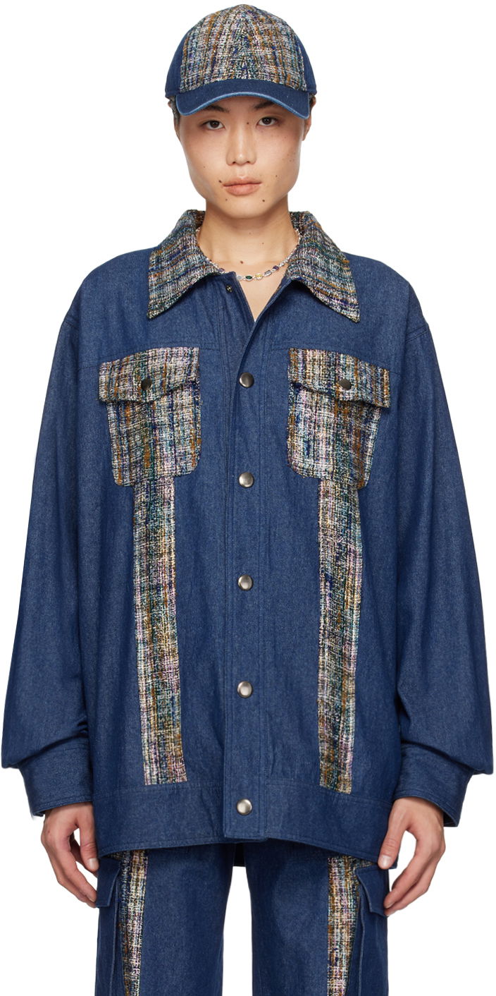 Kapa Anna Sui Anna Sui Denim Jacket with Tweed Panels Modra | M1024B33