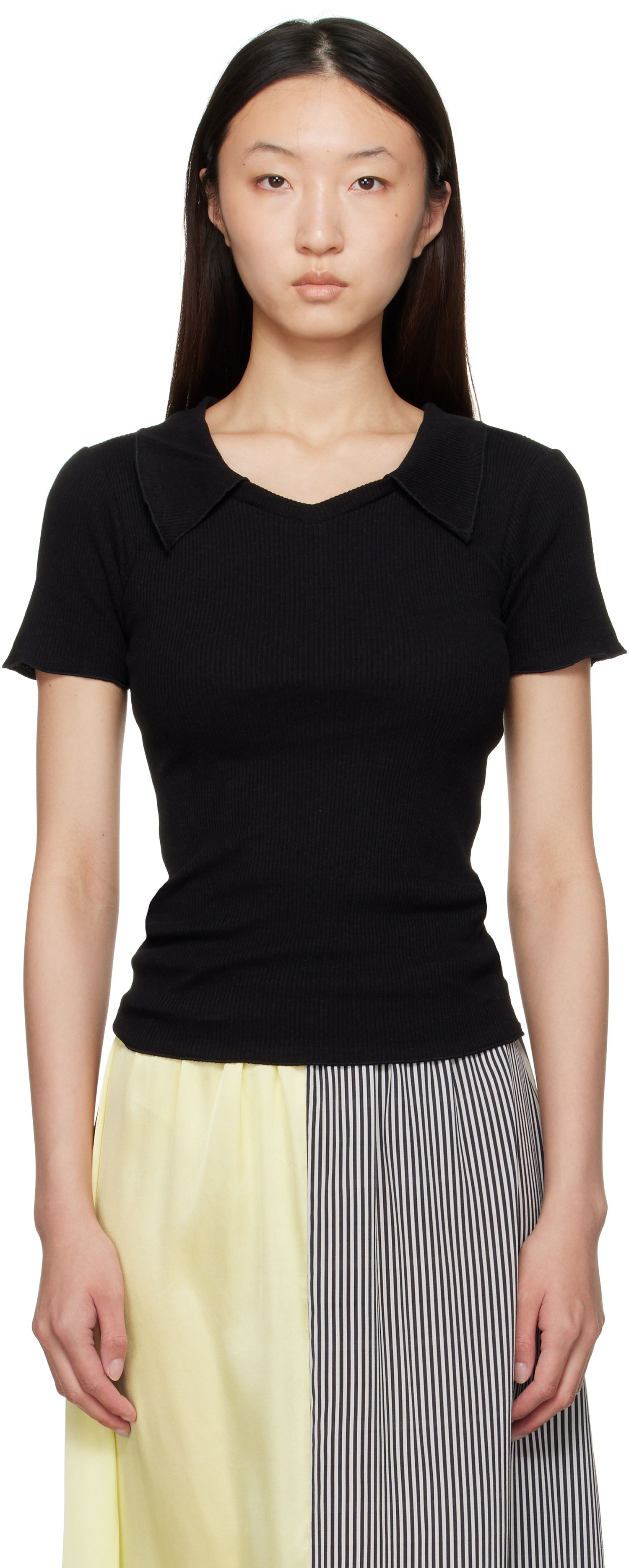 Majica Baserange Baserange Iso Ribbed Collar T-Shirt Črna | TTIT-RCR-AU25, 0