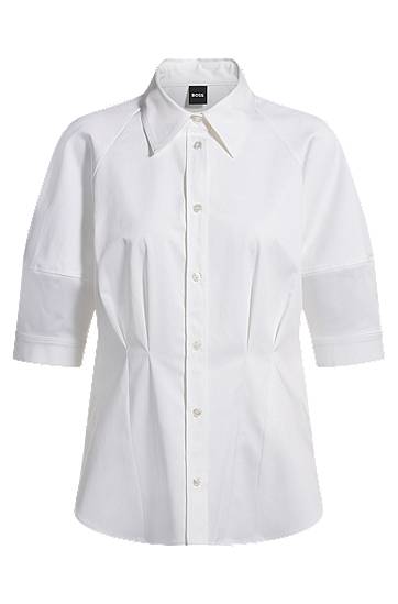 Srajce BOSS Stretch Cotton Tailored Blouse Bela | 50539901