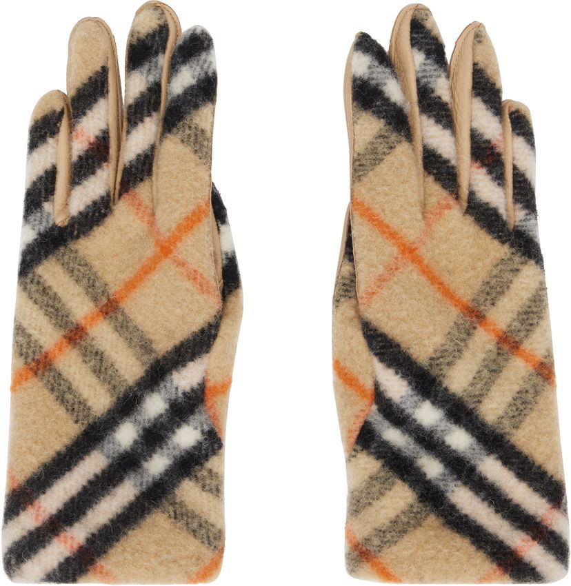 Rokavice Burberry Wool Gloves With Check Pattern Bež | 8097265