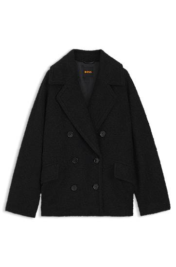 Plašči BOSS Boxy-fit Caban coat with bouclé texture Črna | 50548664