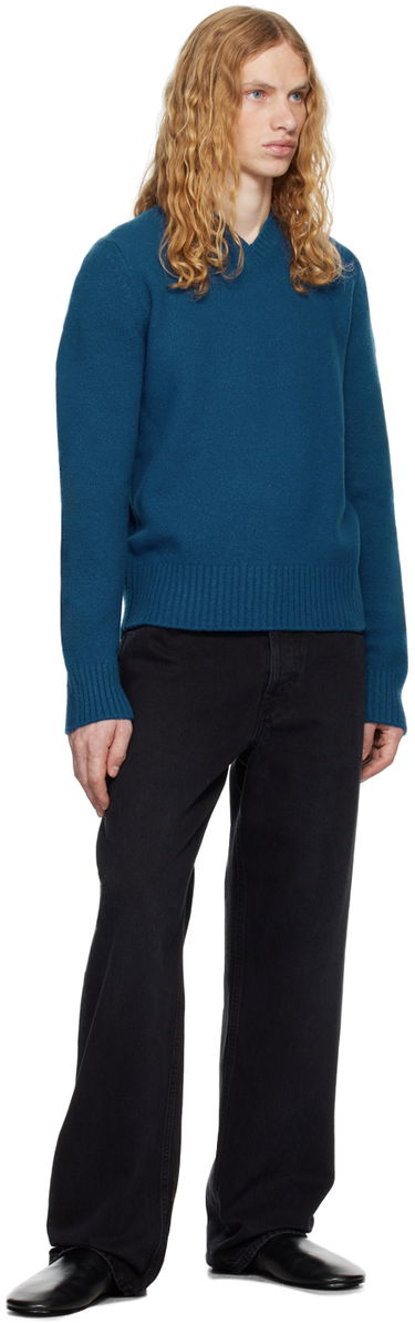 Pleteni pulover The Row The Row Nigel V-Neck Sweater Modra | 744-Y766, 3
