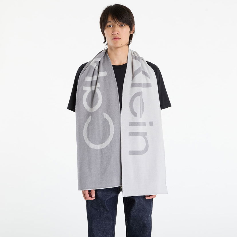 Šala CALVIN KLEIN Calvin Klein Bold Logo 2-Tone Wool Scarf Siva | LV04D8030G QBW