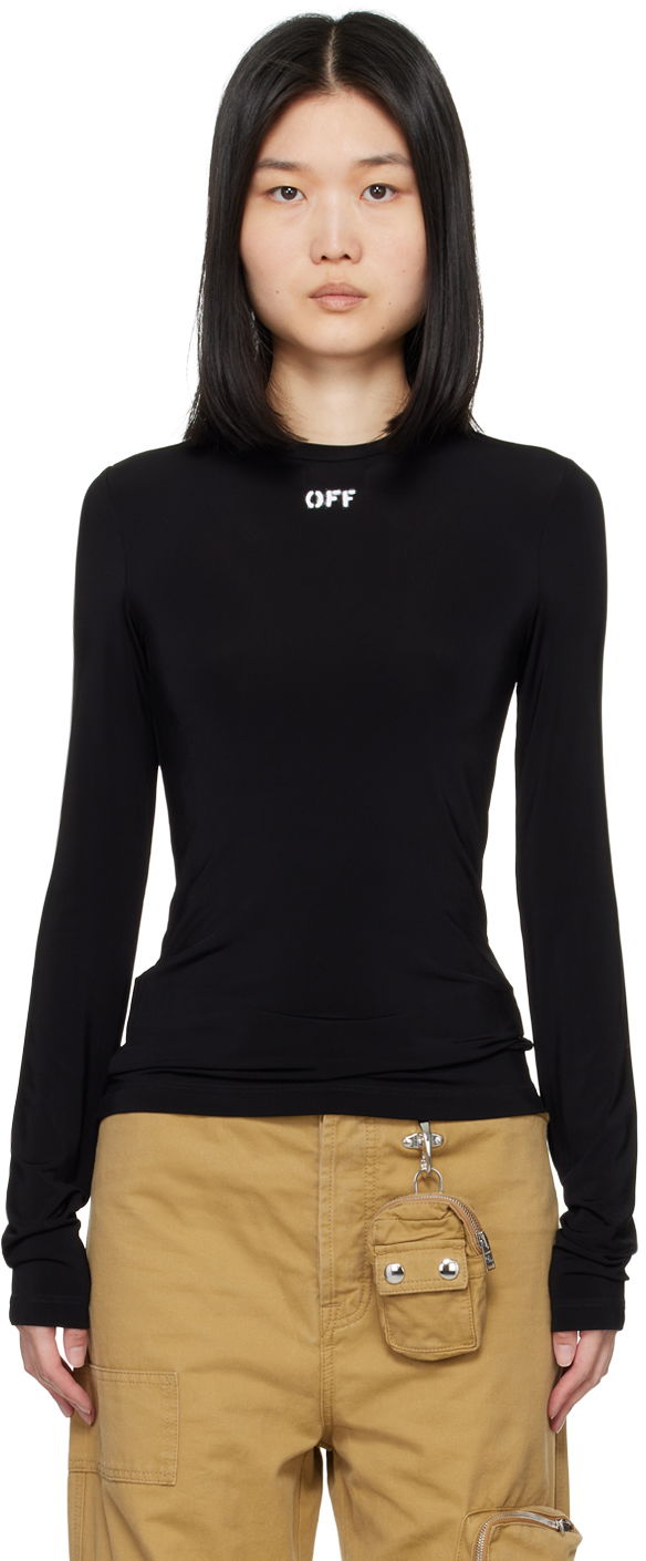 Majica Off-White Black Off Stamp Second Skin Long Sleeve T-Shirt Črna | OWAD136C99JER0041001