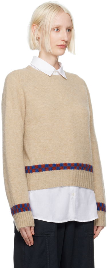 Pleteni pulover YMC Jets Check Knit Sweater Bež | Q8XAV, 1