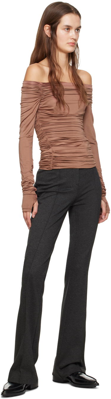 Majica Helmut Lang Ruched Long Sleeve Top Rjava | N10HW513, 3