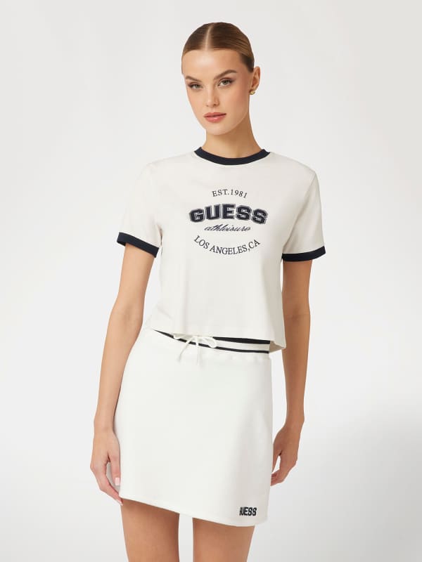 Krop-top GUESS Crop T-Shirt with Front Logo Print Bela | V4BI08K8FQ4