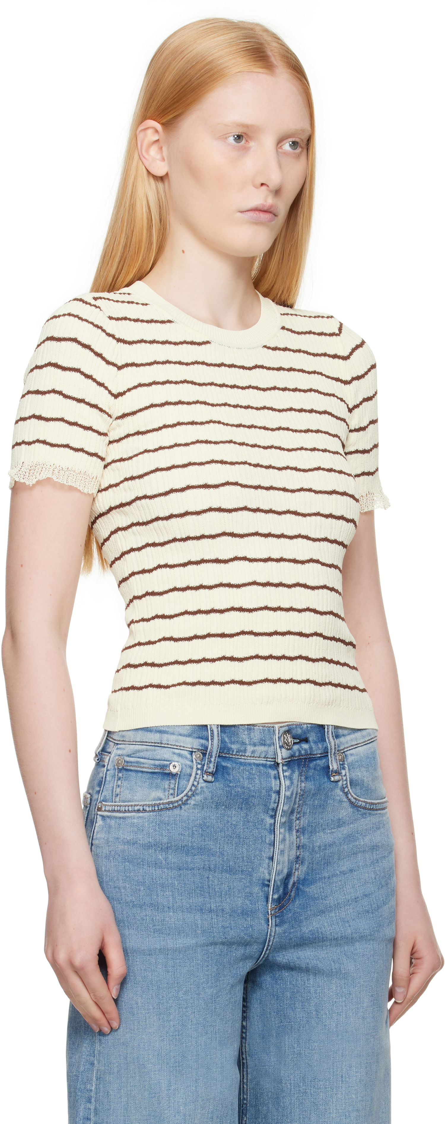 Majica rag & bone rag & bone Chiara Stripe Crew T-Shirt Rumena | WAS25P025UG25, 1