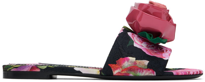 Nega čevljev Dolce & Gabbana Dolce&Gabbana Rose Print Brocade Slide Sandals Večbarvna | CQ0634 A6N91