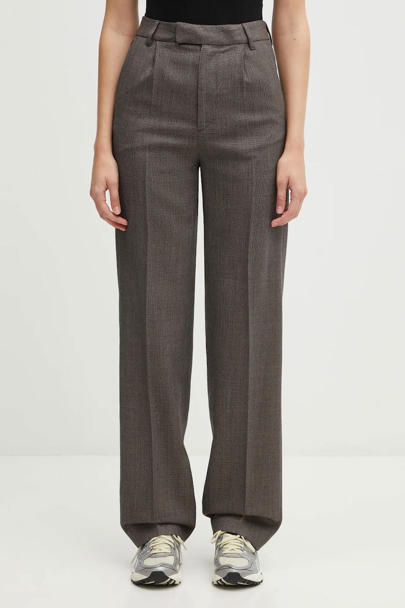 Hlače Maison Margiela Wool Pleated High Waist Wide-Leg Trousers Rjava | S62KB0247.M35636.001F