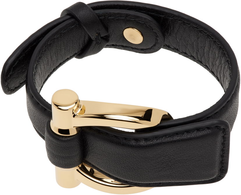 Zapestnica FERRAGAMO Salvatore Ferragamo Gancini Leather Bracelet Črna | 780852