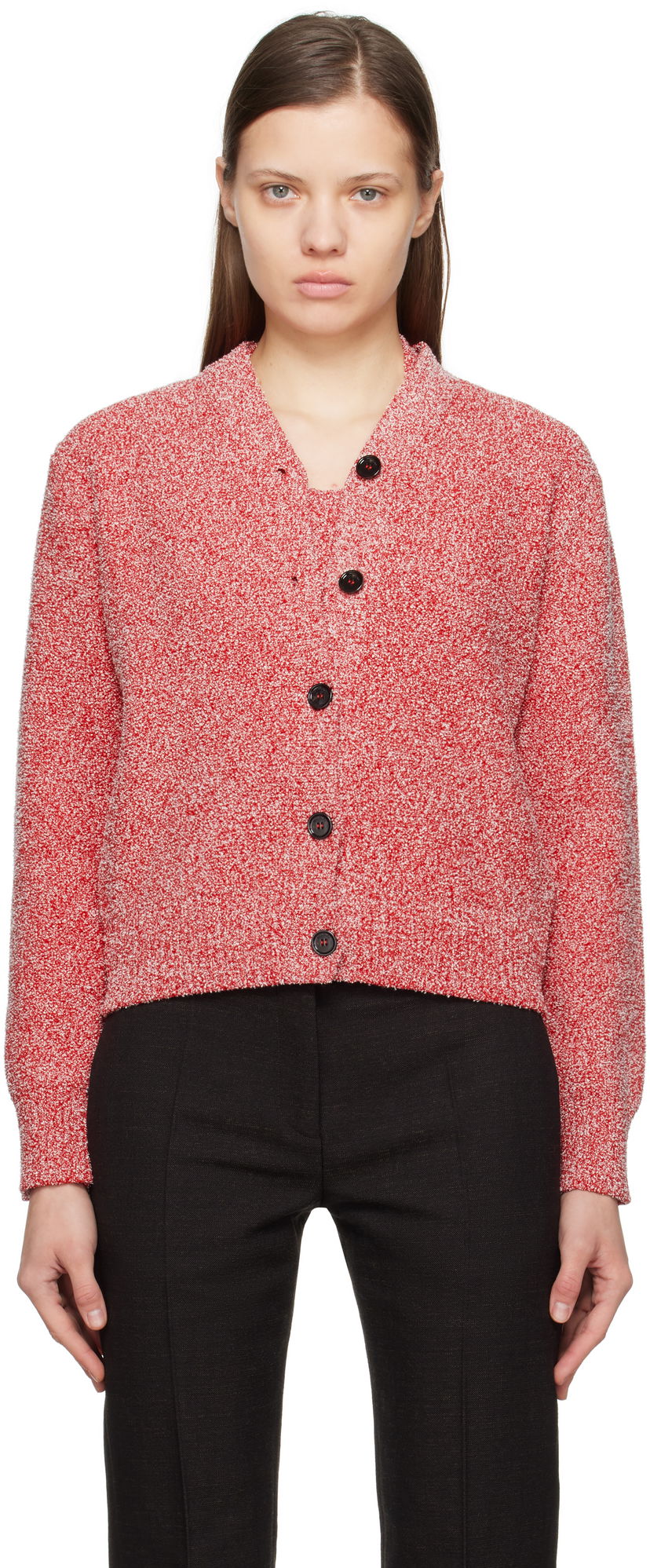 Pleteni pulover FERRAGAMO Salvatore Ferragamo Bouclé Knit Cardigan Rdeča | 781005