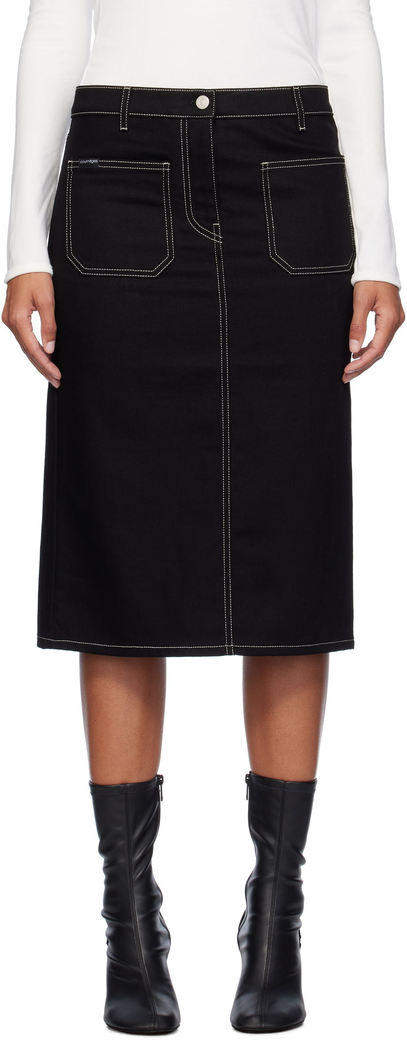 Krila Courrèges Two-Pocket Denim Midi Skirt Črna | 324DJU183DE0020