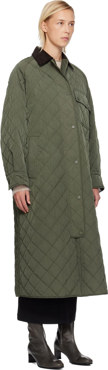 Plašči Max Mara Coccole Quilted Long Coat with Corduroy Collar Zelena | 2525496092600, 1