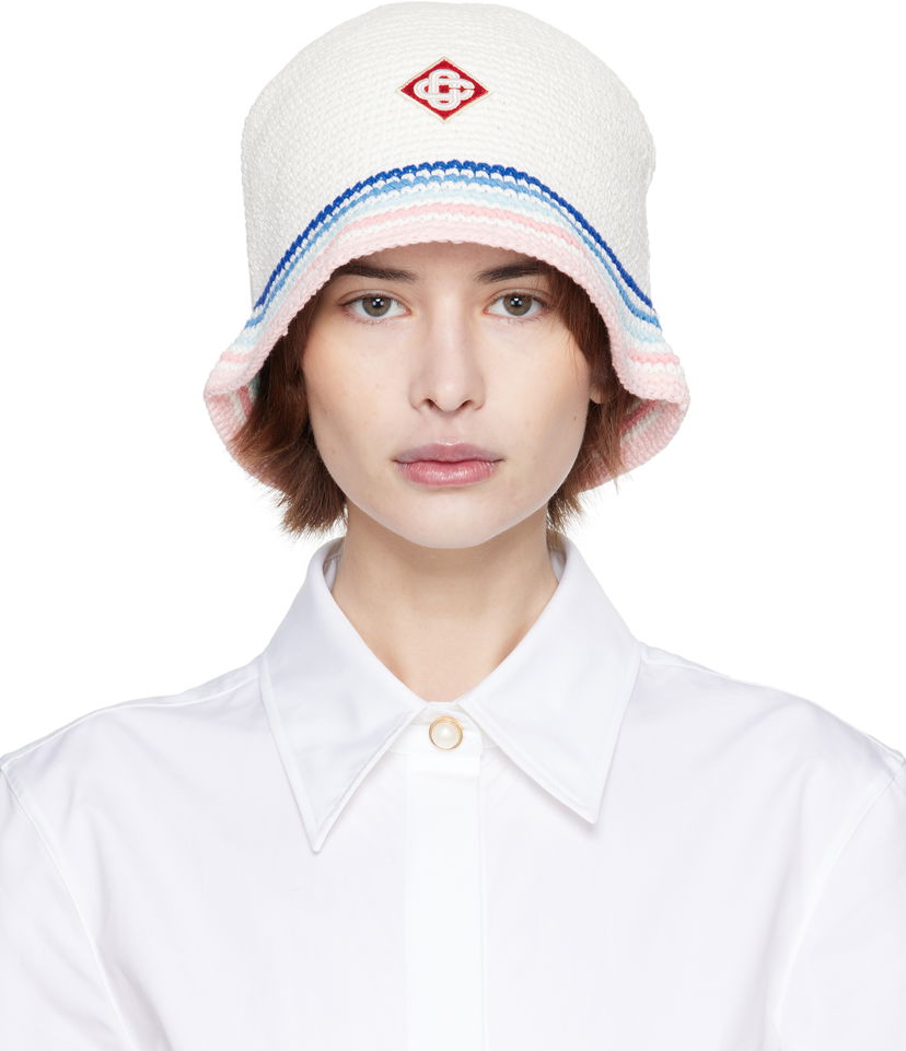 Klobuk Casablanca Casablanca Stripe Crochet Bucket Hat Bela | APS25-HAT-076-01