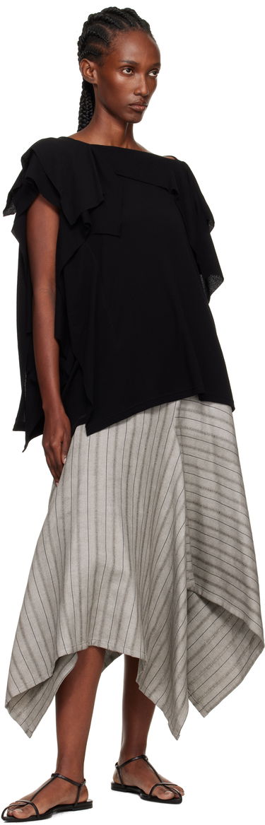 Majica Yohji Yamamoto YOHJI YAMAMOTO High Twisted Crepe & Interlock Draped T-shirt Črna | FP-T38-082, 3