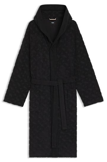 Pižame BOSS Monogram-pattern dressing gown in cotton-blend terry Črna | 50479411, 0