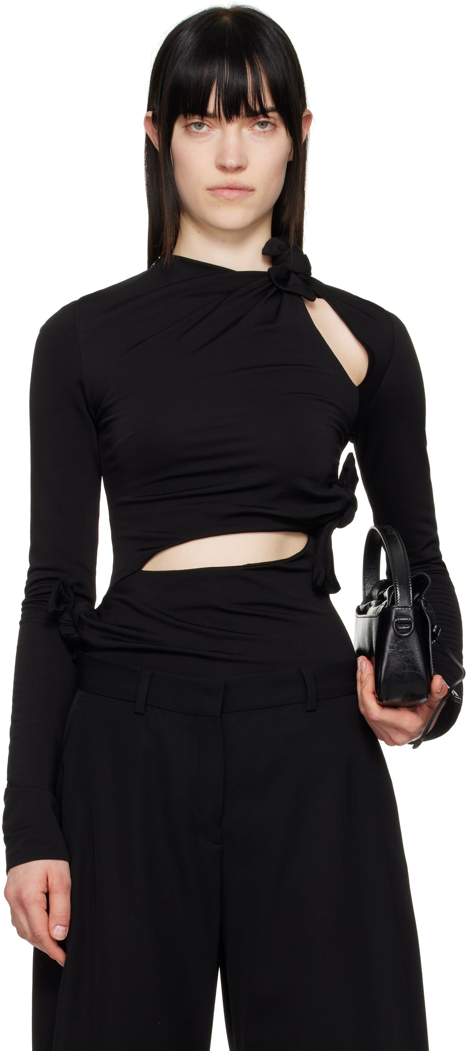 Majica Acne Studios Acne Studios Knotted Cutout Long Sleeve Top Črna | AL0453-, 0