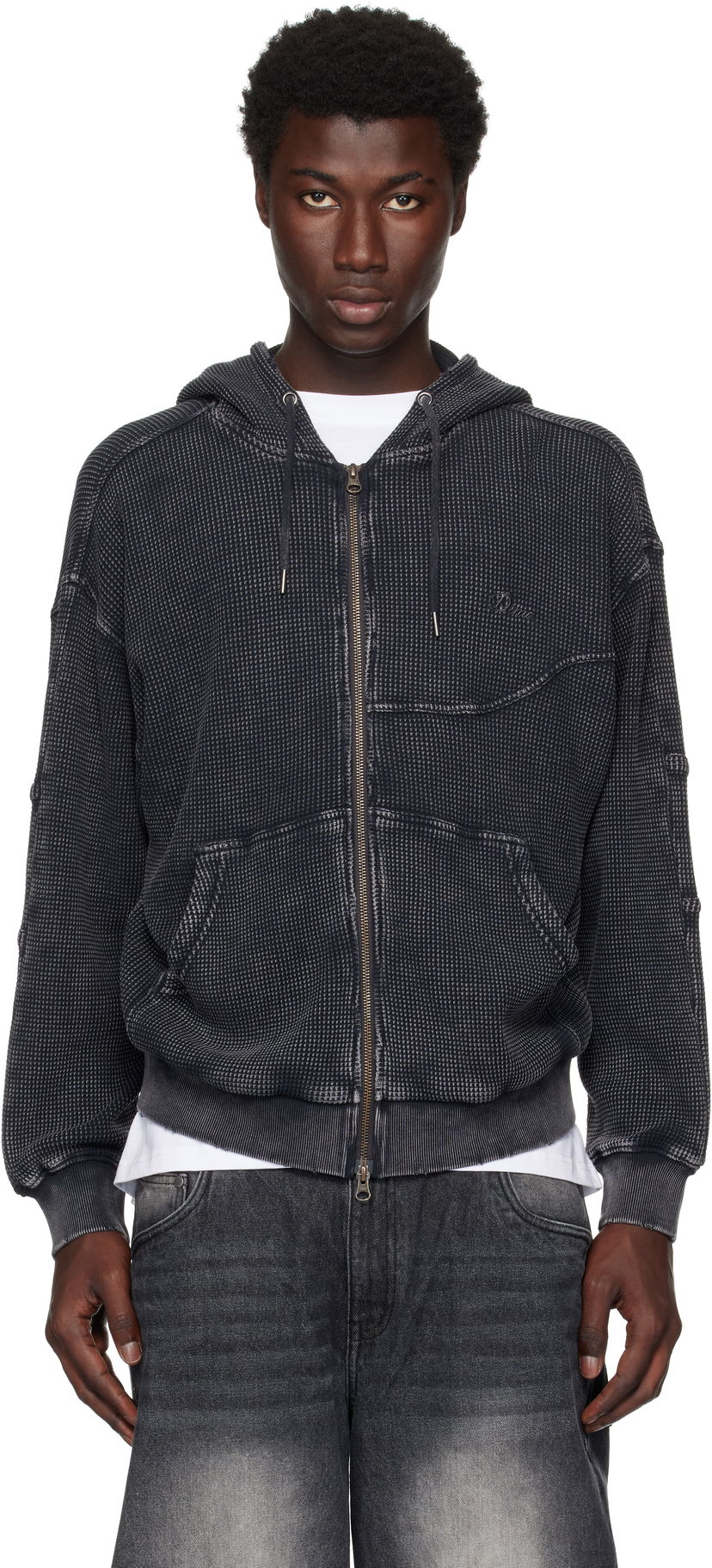 Pulover Dime Dime Premium Waffle Zip Hoodie Črna | DIMESU258BLK