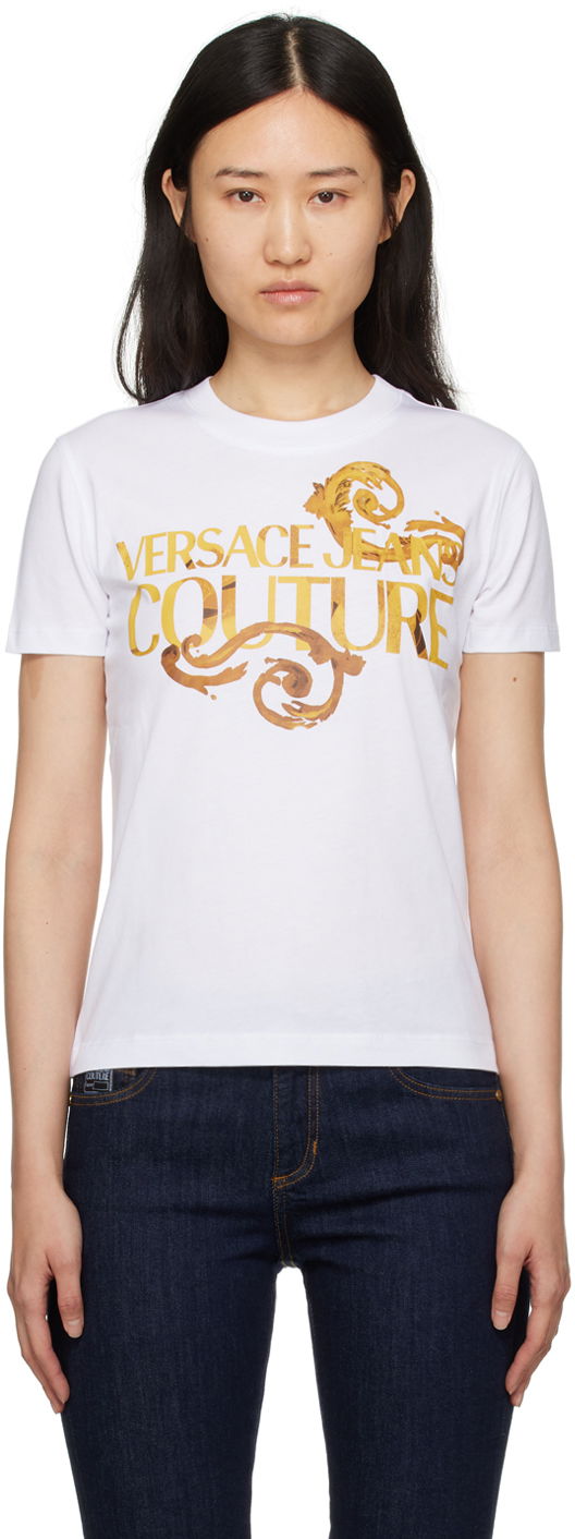 Majica Versace Printed T-Shirt Bela | E76HAHG00_ECJ00G