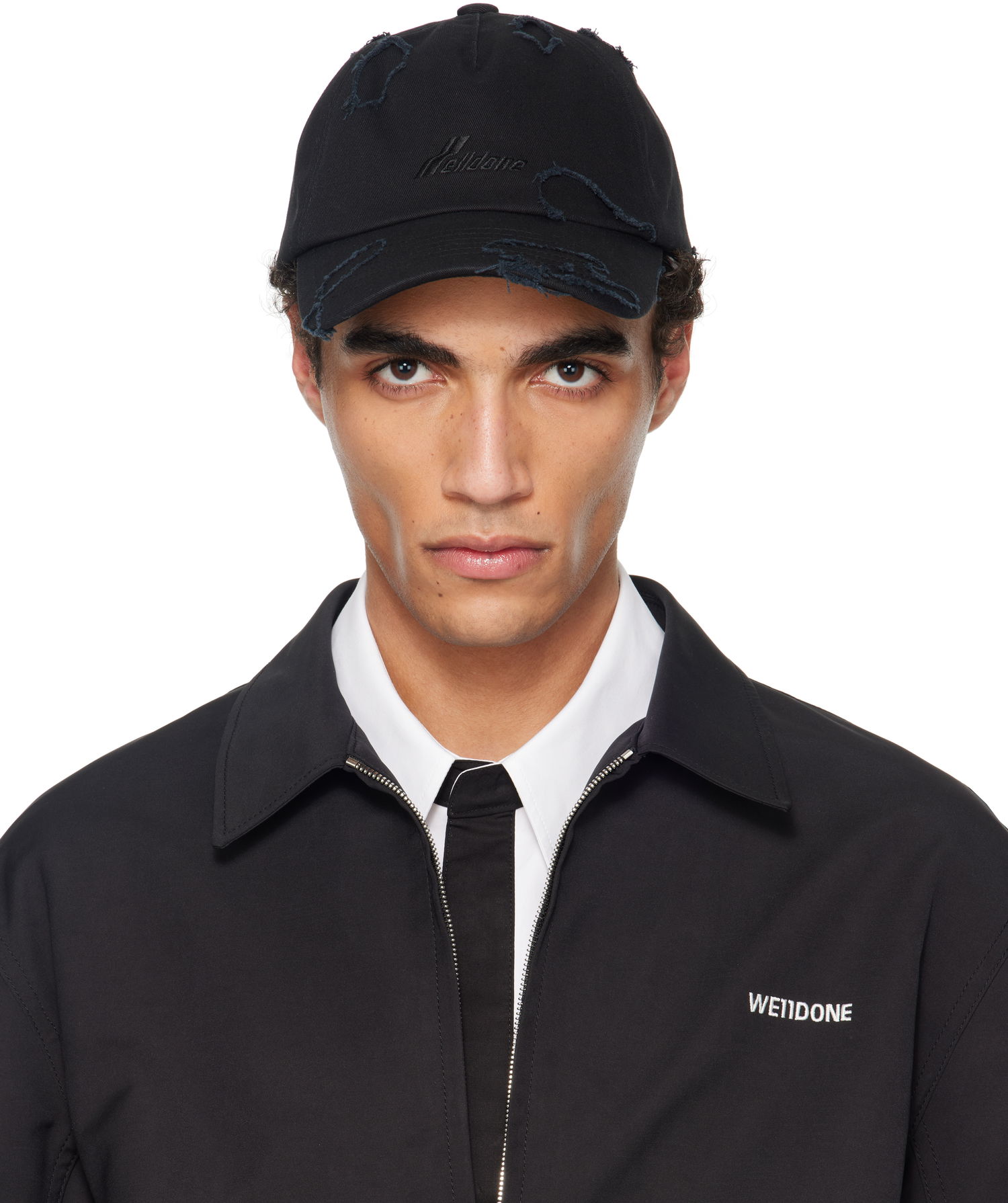 Klobuk We11done We11done Destroyed Embroidered Baseball Cap Črna | WD-AH1-25-415-U-BK, 0