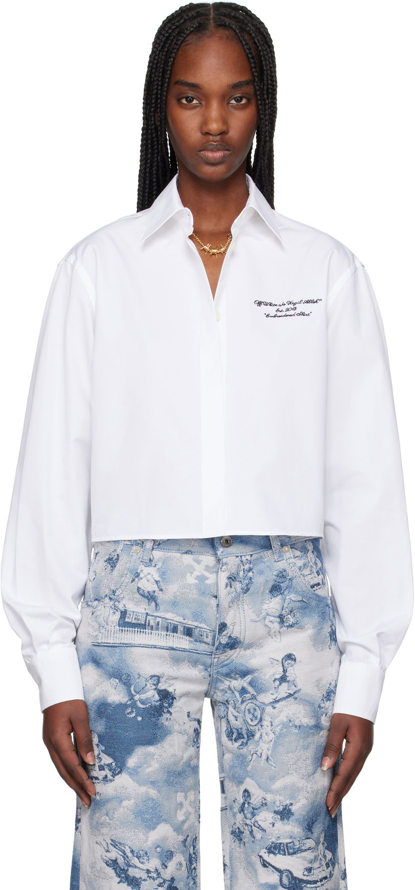 Srajce Off-White Off-White Poplin Boxy Cropped Shirt Bela | OWGE02AS25FAB0010110