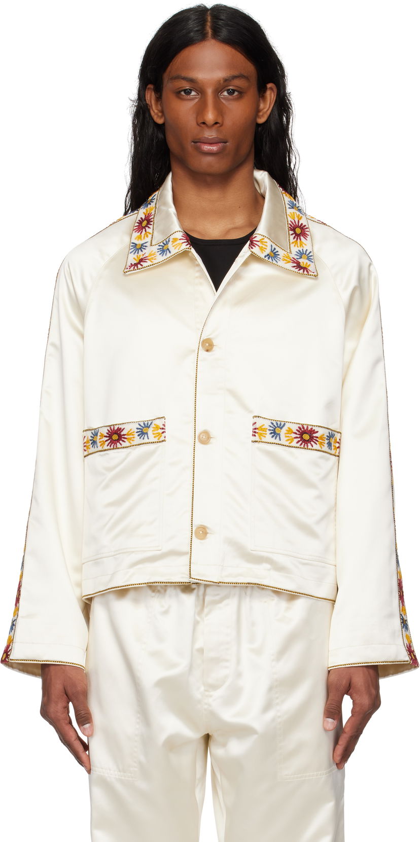 Bomber jakna Bode Bode Embroidered Satin Jacket Bela | MRS25OW014