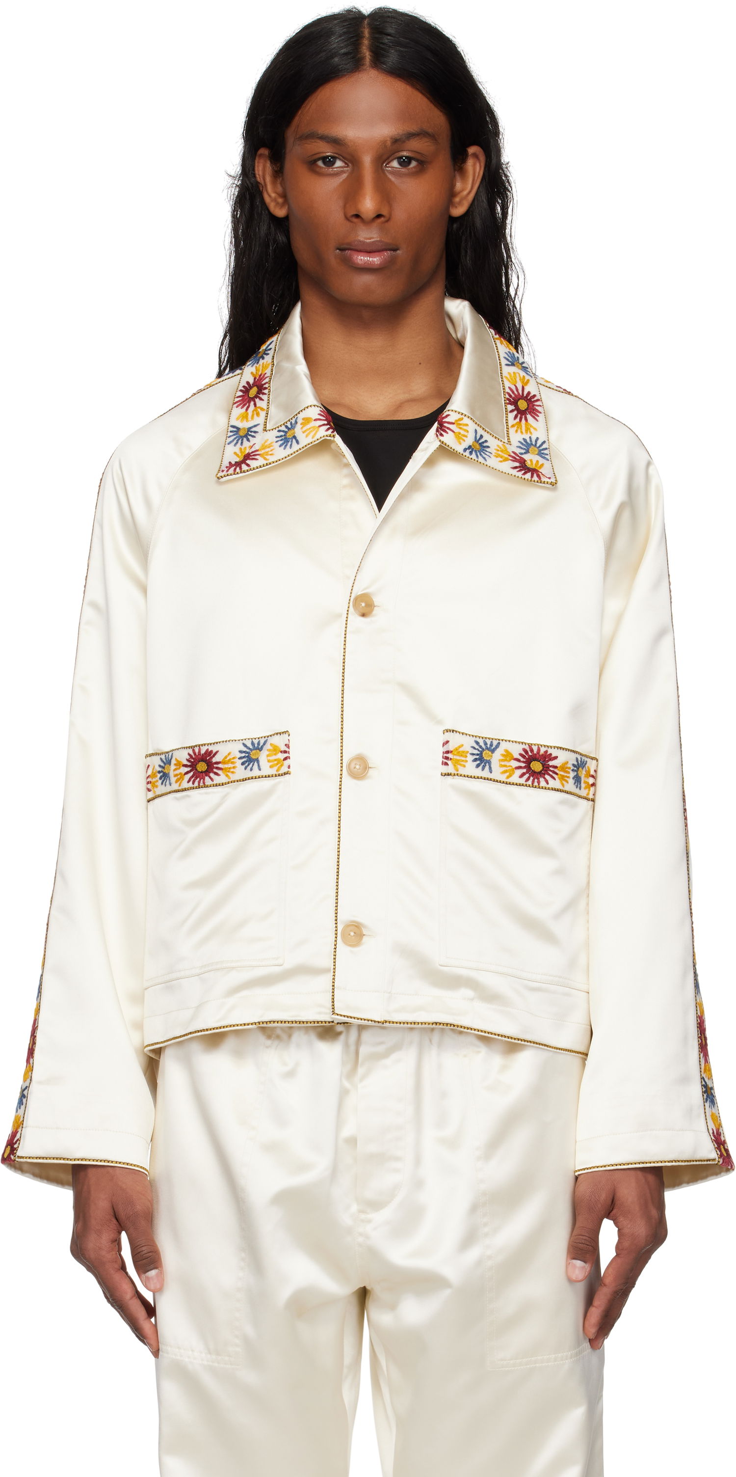 Bomber jakna Bode Bode Embroidered Satin Jacket Bela | MRS25OW014, 0