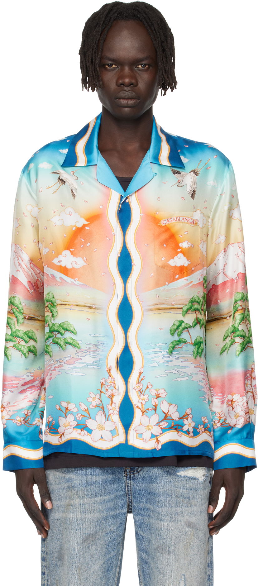 Srajce Casablanca Casablanca 'Tennis Club' Silk Print Long Sleeve Shirt Večbarvna | U-MPF25-SH-006-01