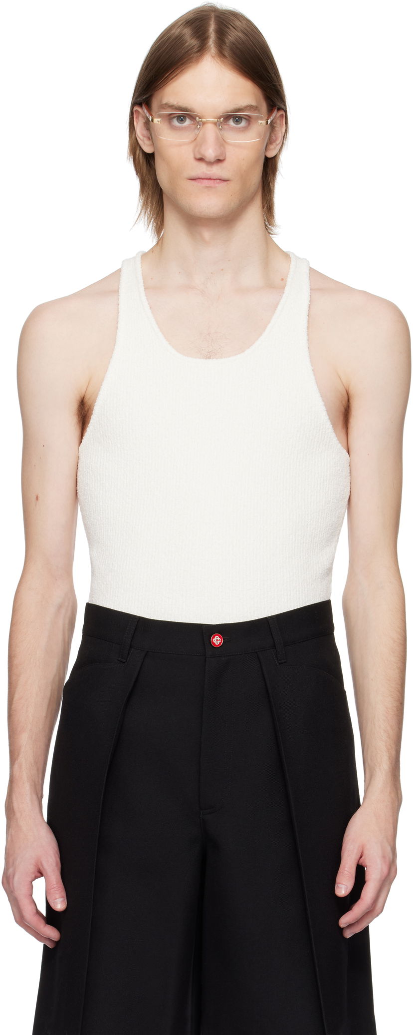 Majica brez rokavov Casablanca Casablanca Boucle Rib Tank Top Bela | MS25-KW-931-01