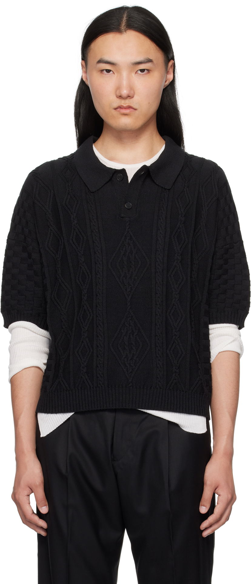 Polo majica Enfants Riches Déprimés Enfants Riches Déprimés Anthony Cable Knit Polo Črna | 080-239