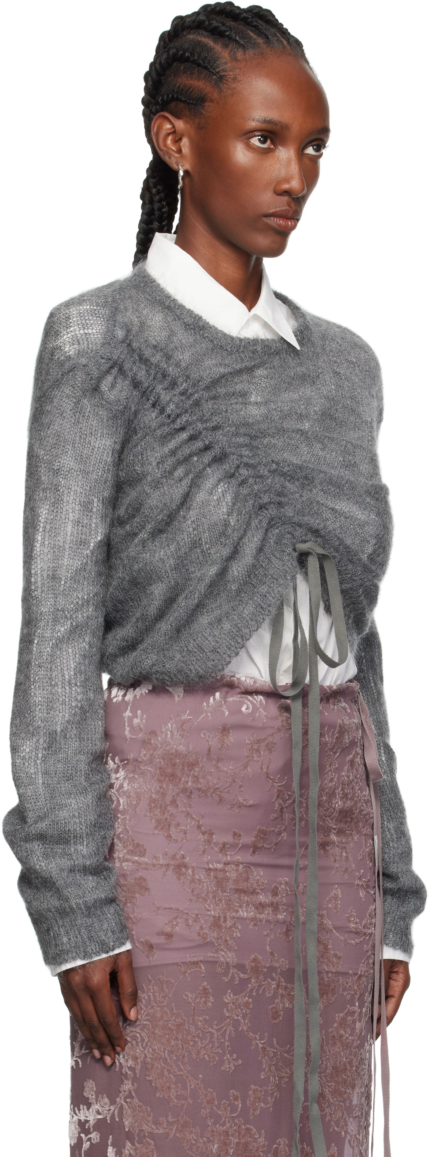 Pleteni pulover Ann Demeulemeester Ann Demeulemeester Zinaida Drawstring Sweater Siva | 2520-W-KN35-KN069-088, 1