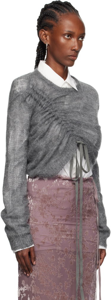 Pleteni pulover Ann Demeulemeester Ann Demeulemeester Zinaida Drawstring Sweater Siva | 2520-W-KN35-KN069-088, 1