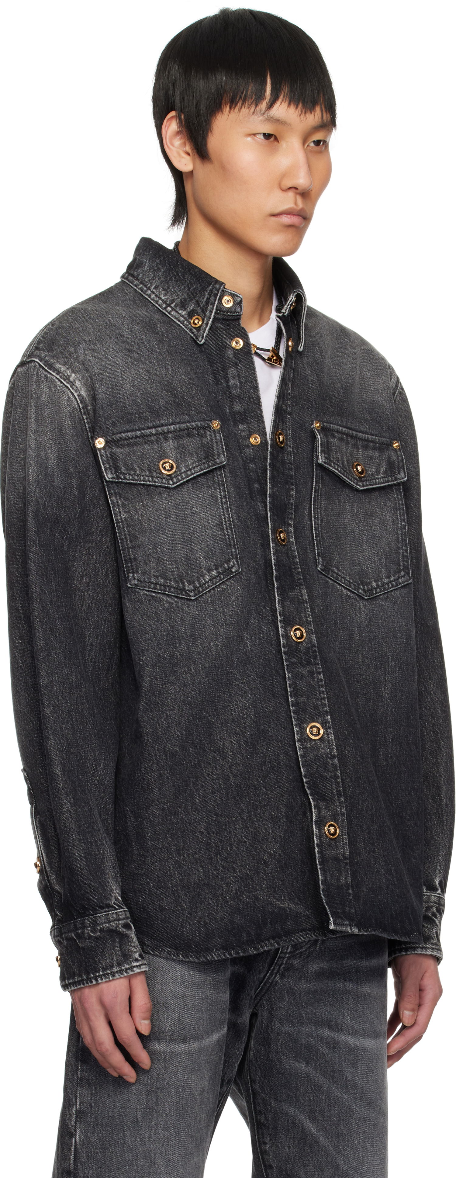 Srajce Versace Versace Stonewashed Denim Overshirt Črna | 1013887_1A13718, 1