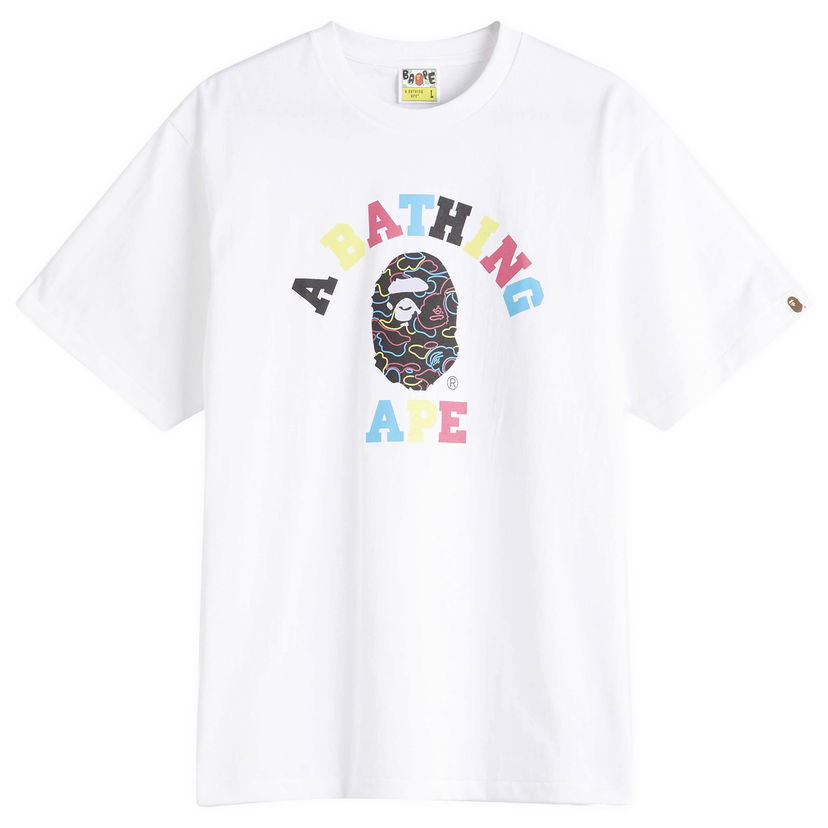 Majica BAPE Bathing Ape Neon Camo College T-Shirt, Size Large Bela | 001TEL301038M-WHT